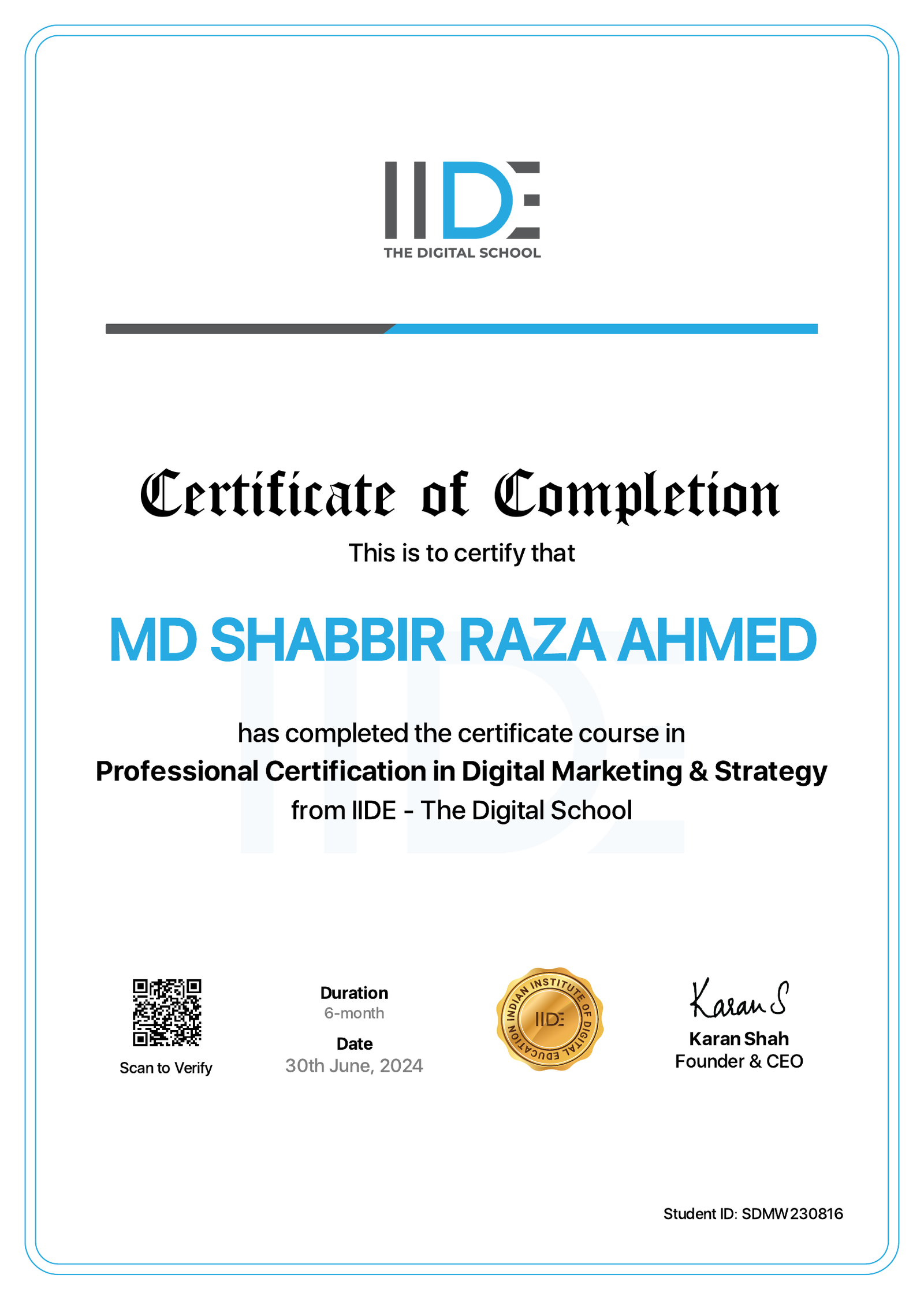IIDE Digital Marketing Certificate